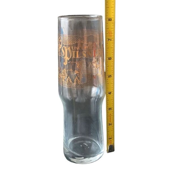 Pre Owned Uncle Ricks Pilsner Beer Glass 16oz Gold Lettering Great Graphics - Picture 13 of 13